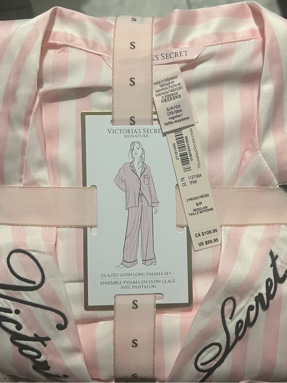 Victoria's Secret Pink & White Striped Satin Pajama Set